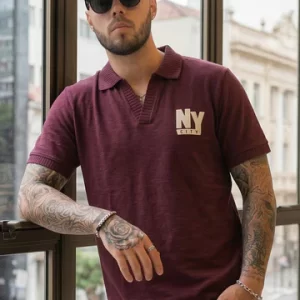 New York Wine Rib Collar Economic Regular Fit Pique Polo