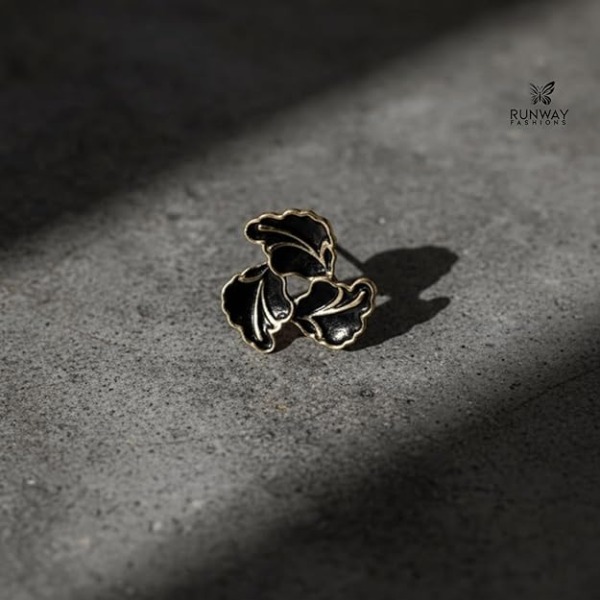 18K Gold Plated Black Abstract Disc Stud Earrings for Women | Runway Fashions
